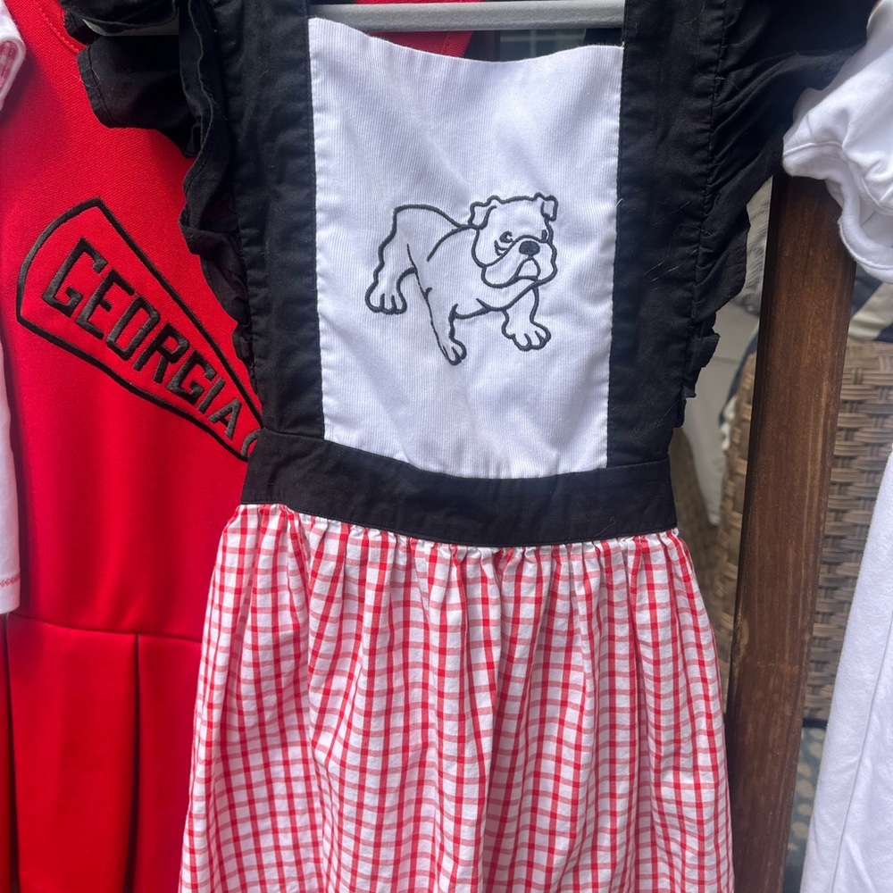 Red and White Checkered Dress with UGA Bulldog Design